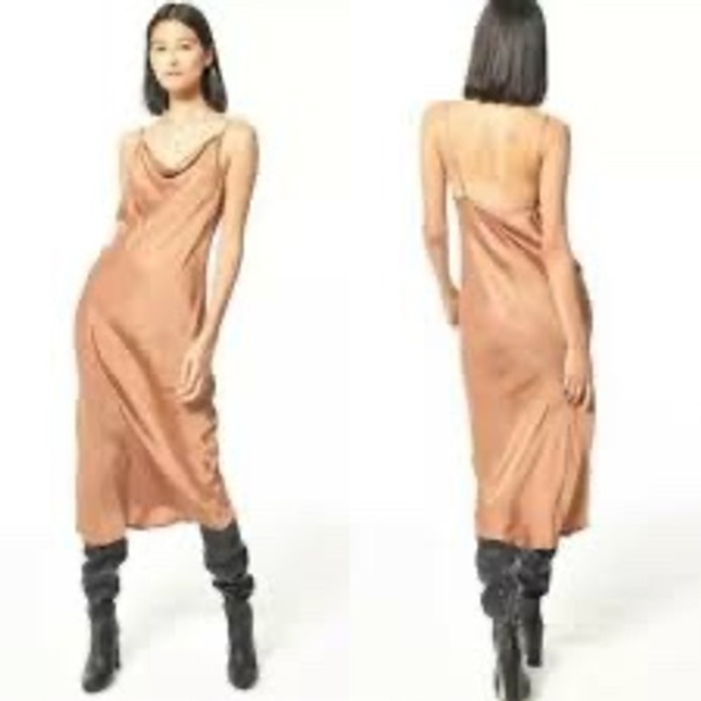 Young Fabulous & Broke Tan Cowl Neck Midi‎ Slip Dress Brown Size M